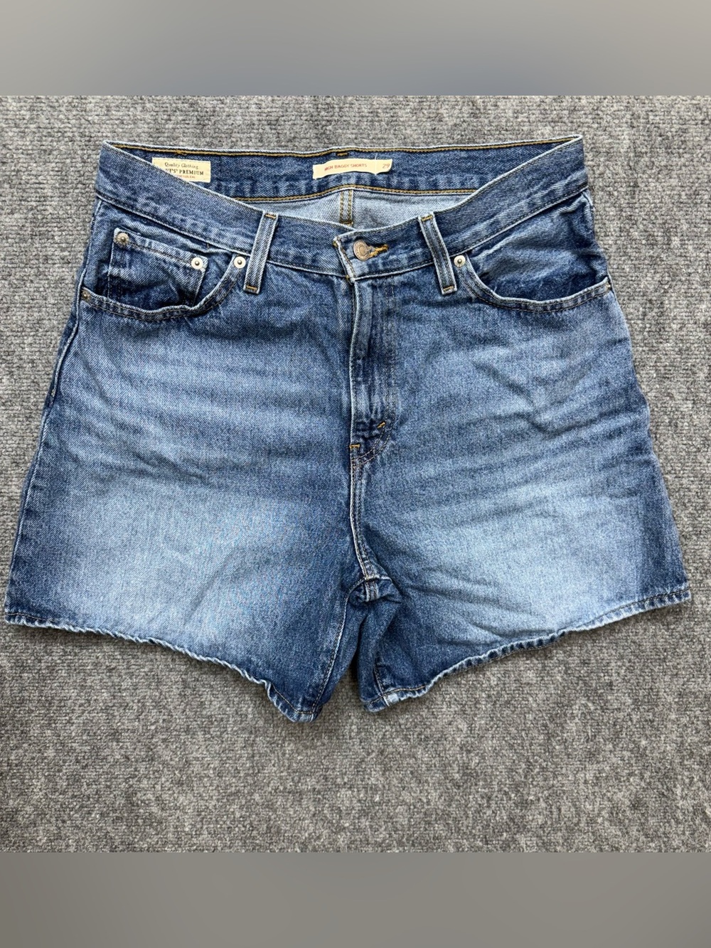 Levis Premium High Baggy Jeans Shorts Womens 29 Blue High Rise Denim